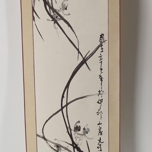 Chinese Scroll 中国的卷轴花枝。 水彩画。已签名。图片尺寸：95 x 35厘米。