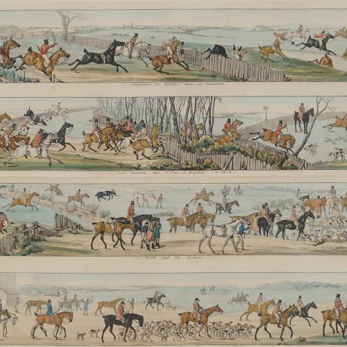 SET 3 EARLY 19TH-CENTURY COLOURED ENGRAVINGS each a collage of 4 coaching and ra&hellip;