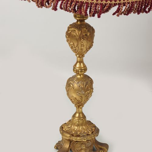 PAIR LARGE ORMOLU TABLE LAMPS each with a baluster cherub mounted stem and circu&hellip;