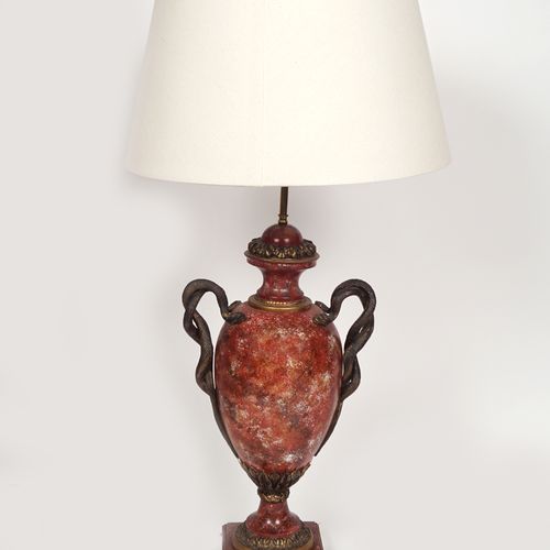 PAIR LARGE FAUX MARBLE TABLE LAMPS each with a baluster shaped stem with entwine&hellip;
