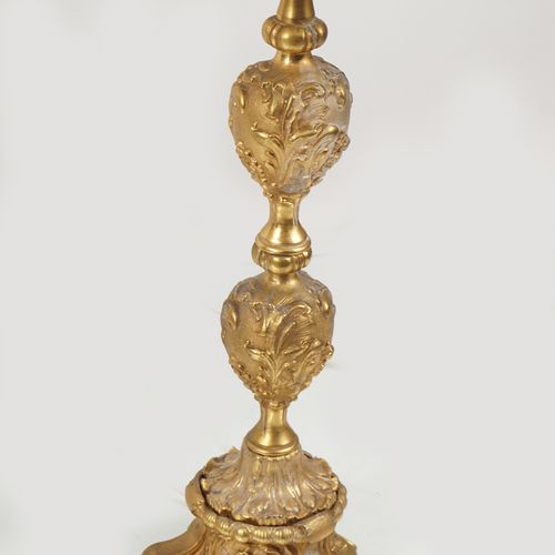 PAIR LARGE ORMOLU TABLE LAMPS each with a baluster cherub mounted stem and circu&hellip;