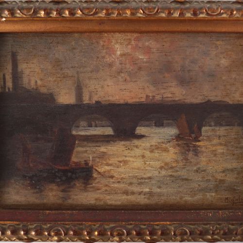 ENGLISH SCHOOL Nocturnal scene on the Thames. Oil on canvas. Signed. Enclosed in&hellip;