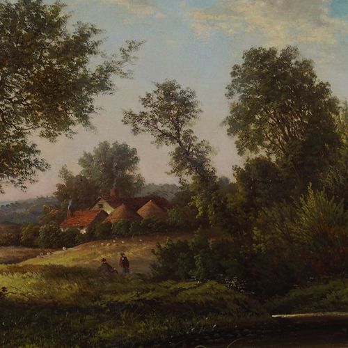 W. YATES Homestead in a landscape. Signed oil on canvas. Enclosed in a gilt fram&hellip;