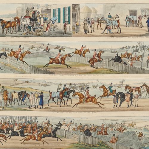 SET 3 EARLY 19TH-CENTURY COLOURED ENGRAVINGS chacun un collage de 4 scènes d'ent&hellip;
