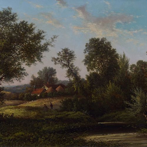 W. YATES Homestead in a landscape. Signed oil on canvas. Enclosed in a gilt fram&hellip;
