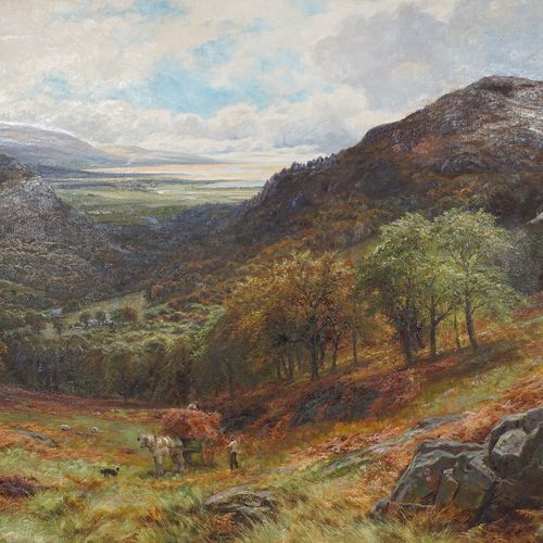 JAMES HENRY CROSSLAND (1852 - 1939) Vaste paysage avec cheval et charrette et pe&hellip;