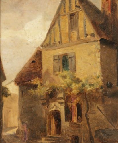 LEPINE Stanislas (1835-1892) «Vieille maison à Caen ». Huile sur carton contreco&hellip;