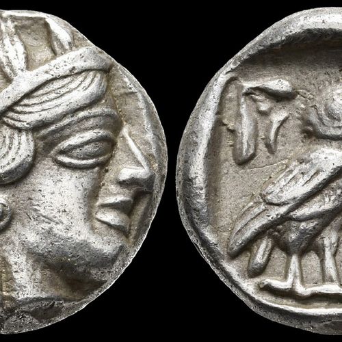 Null ATTICA, ATHENS, AR TETRADRACHM. Ca.公元前454-404年，古典时期。 
雅典娜头像，戴着耳环和装饰有橄榄叶和棕榈的&hellip;