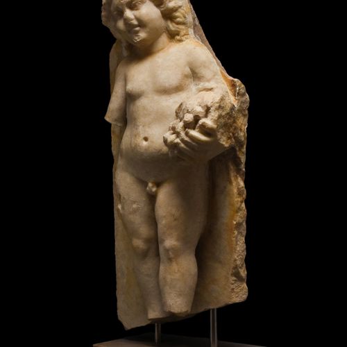 LARGE ROMAN MARBLE FIGURE OF CUPID HOLDING GRAPES- EX R.SORGE COLLECTION Ca. 200&hellip;