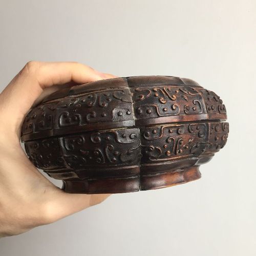 Null A Chinese carved suanzhi wood treasure box and cover, 18th/19th century, of&hellip;