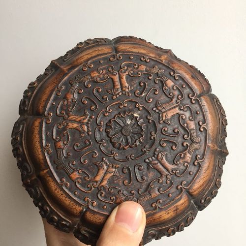 Null A Chinese carved suanzhi wood treasure box and cover, 18th/19th century, of&hellip;