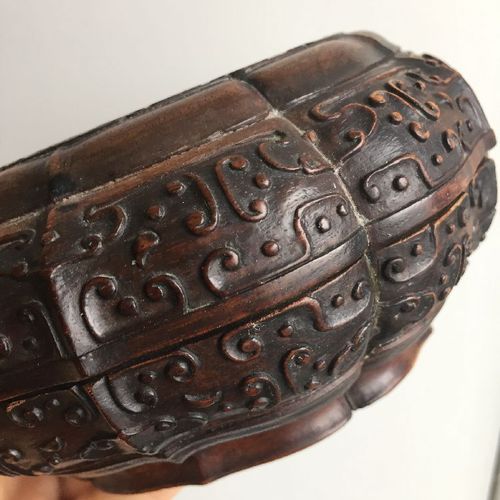 Null A Chinese carved suanzhi wood treasure box and cover, 18th/19th century, of&hellip;