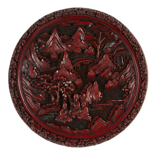 Null A Chinese cinnabar lacquer type double-sided circular box and cover, 20th c&hellip;