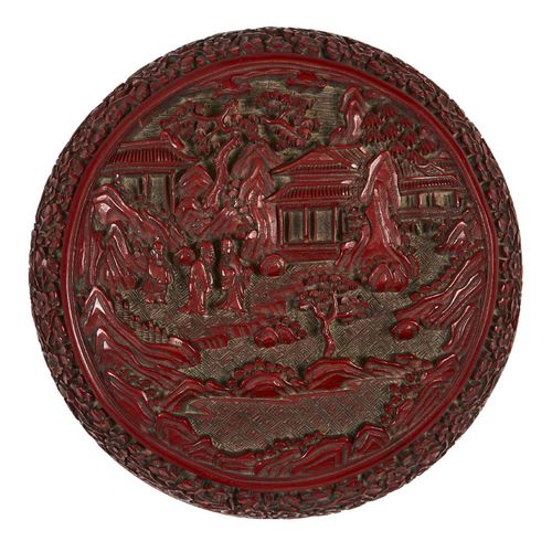 Null A Chinese cinnabar lacquer type double-sided circular box and cover, 20th c&hellip;