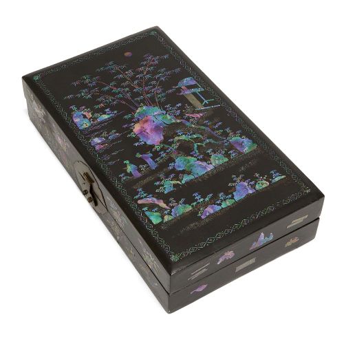 Null A Chinese black lacquer and mother of pearl inlaid wood travelling writing &hellip;