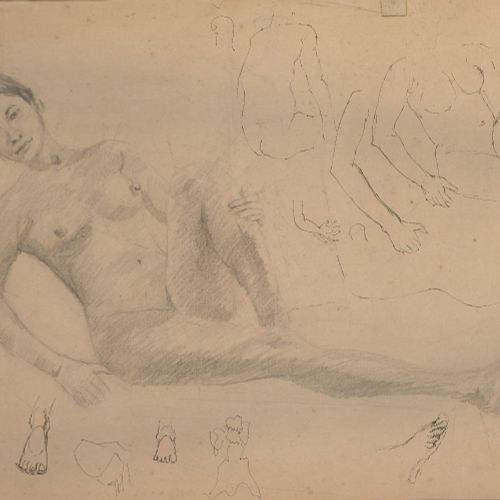 Null Bikash Bhattacharjee (Indian, 1940-2008), Untitled, reclining woman, pencil&hellip;