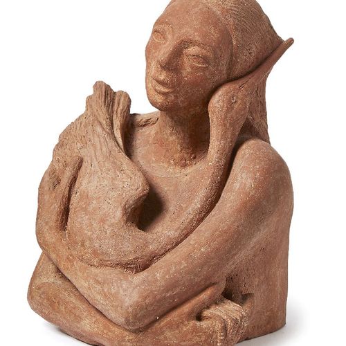 Null Premalya Singh (Indian, 1929-2017), Girl with a Waterbird I, terracotta scu&hellip;