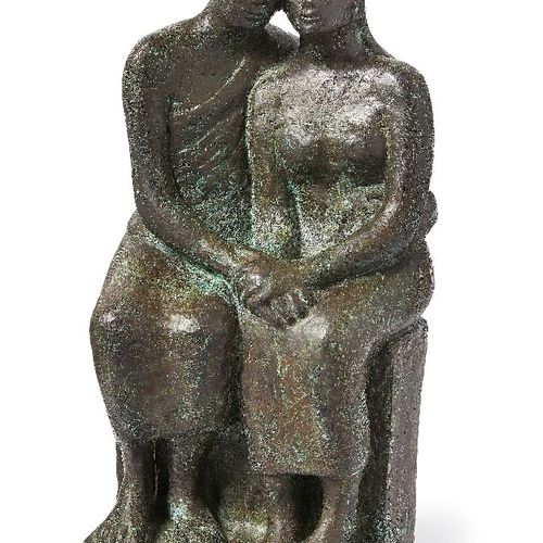 Null Premalya Singh (Indian, 1929-2017), The Couple, 2005, bronze on teakwood ba&hellip;