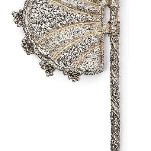Null A silver ceremonial axe, India, early 20th century, the fan-shaped head for&hellip;