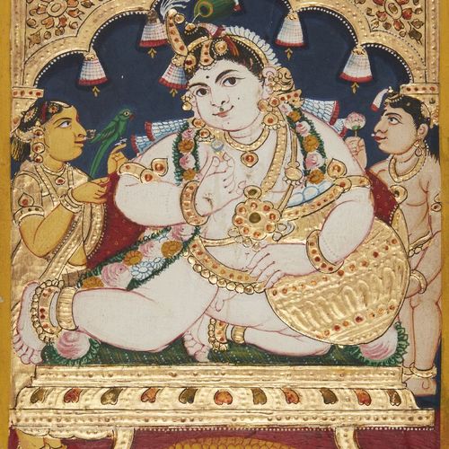 Null Une icône de l'enfant Krishna, Tanjore, Inde du Sud, 19e siècle, toile mont&hellip;