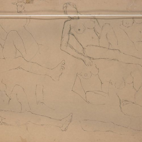 Null Bikash Bhattacharjee（印度，1940-2008），《无题》，躺着的女人，纸上铅笔画，右下角签名，背面是进一步的裸体研究，上釉和装框&hellip;