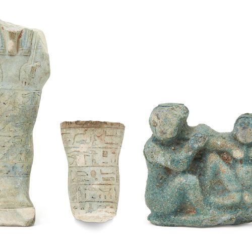 Null A fragmentary Egyptian blue glazed composition shabti of typical mumiform, &hellip;