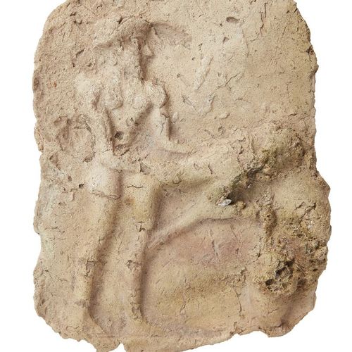 Tablette d'argile cuite mésopotamienne avec une scène érotique en haut relief, l&hellip;