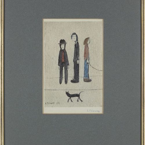 Null Laurence Stephen Lowry RBA RA, British 1887-1976-

Three Men and a Cat, 197&hellip;