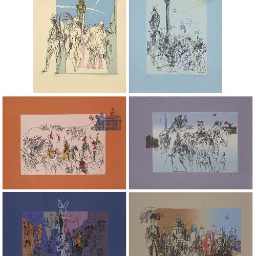 Null Feliks Topolski RA,

波兰/英国 1907-1989-



伦敦套房，1973年。



全套六幅彩色平版画，每幅都有铅笔签名和&hellip;