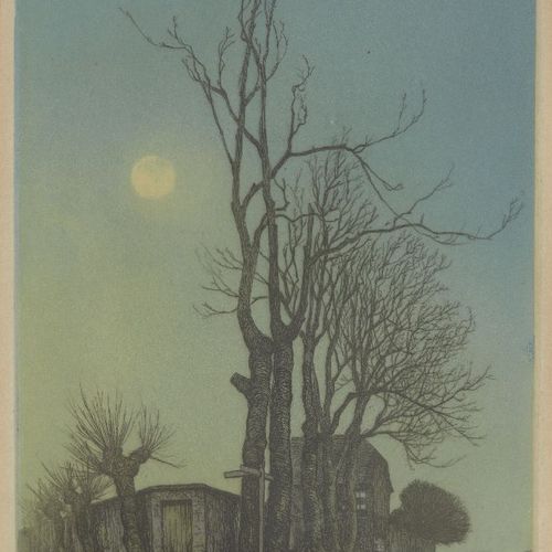 埃米尔 安托万 维尔皮勒MBE。 
英国 1888 1964 
 
月光，1914年。 
 
织布彩色蚀刻版画，铅笔签名并注明日期，版式26 x 17.5厘米（&hellip;