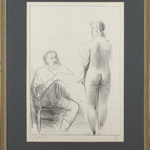 Null 贾科莫-曼祖

意大利 1908-1991-



艺术家和模特，1964年。



织物石版画，铅笔签名和编号2/7，图片34 x 49cm（有框架&hellip;