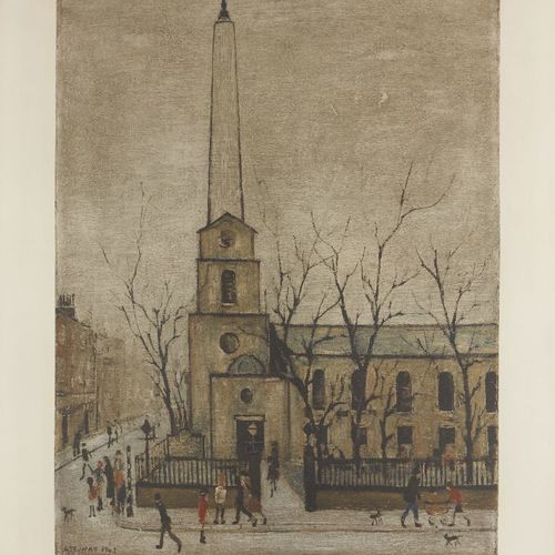 Null 劳伦斯-斯蒂芬-洛瑞RBA RA,

英国 1887-1976-



圣路加教堂，伦敦，1973年。

织物上的彩色胶印版画，用铅笔签名并编号为85&hellip;