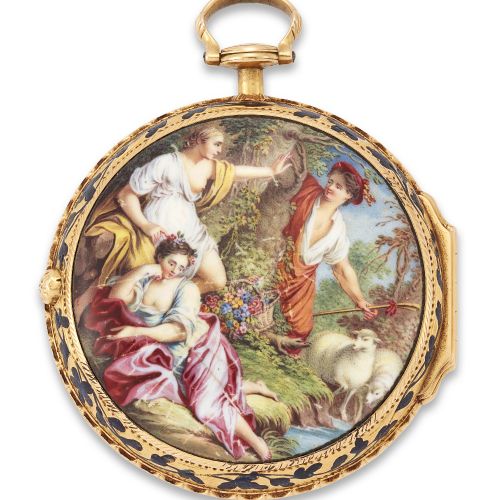 Null William Story. An early 19th century gold and polychrome enamel pair case v&hellip;