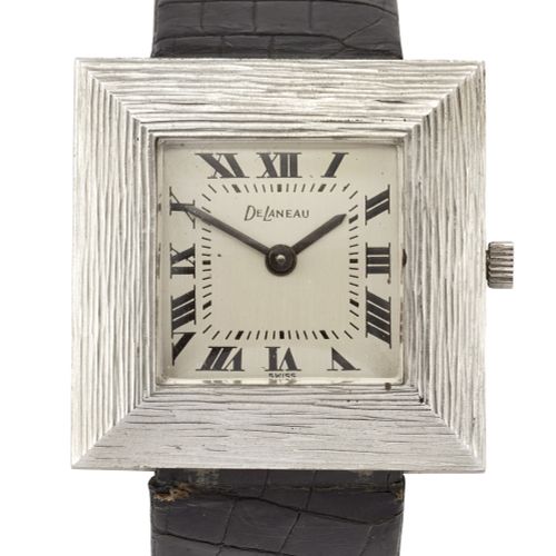 Null Delaneau. An 18ct white gold manual wind square case wristwatch
London impo&hellip;
