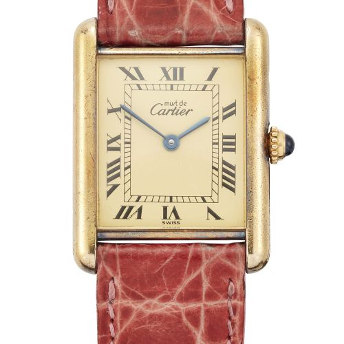 Null Cartier. A gold plated quartz rectangular wristwatch 
Must de Cartier Tank &hellip;