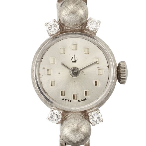Null Swiss. An 18ct white gold diamond set manual wind bracelet watch
London imp&hellip;