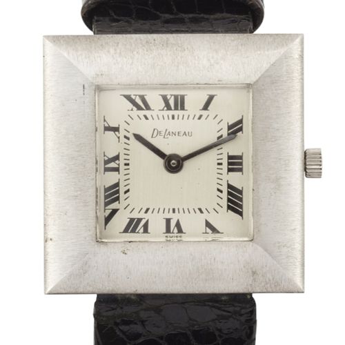 Null Delaneau. An 18ct white gold manual wind square case wristwatch
London impo&hellip;