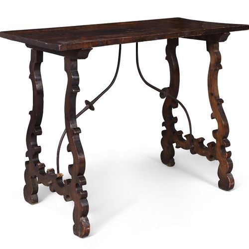 Null A Spanish baroque walnut side table, late 17th/early 18th century, the rect&hellip;