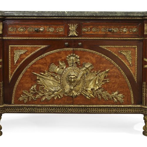 Null A pair of French mahogany and walnut commodes à vantaux, in the manner of G&hellip;