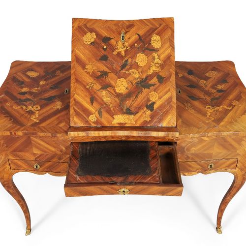 Null A Louis XV tulipwood, bois satine and fruitwood marquetry writing table, th&hellip;