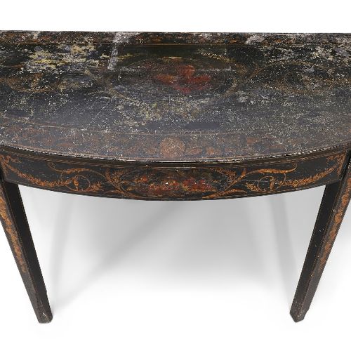 Null A George III hand-painted and black lacquered demi-lune console table, last&hellip;