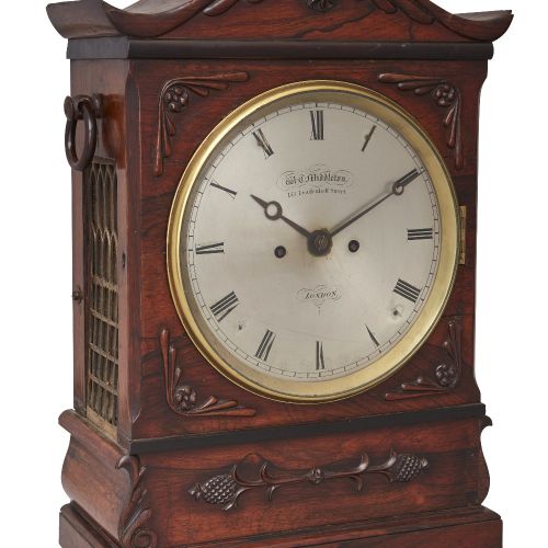 Null A Victorian rosewood bracket clock, mid-19th century, with shaped top above&hellip;