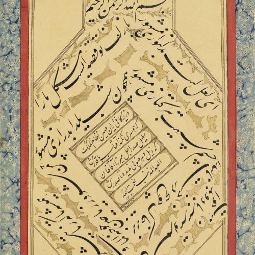 Null Deux panneaux calligraphiques,

Iran Qajar, l'un daté de 1320AH/1902AD,

Le&hellip;