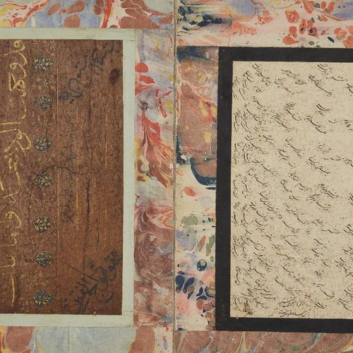 Null 卡扎尔书法册页

波斯，16-19 世纪

这本画册采用心形格式，包含 20 幅书法作品，其中一幅画在纺织品上，后来归属于Bihzad，这幅画是卡扎尔&hellip;