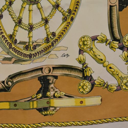 HERMES HERMES. Carré en soie modèle "Les roues" par Caty Latham. Dimensions: 90x&hellip;
