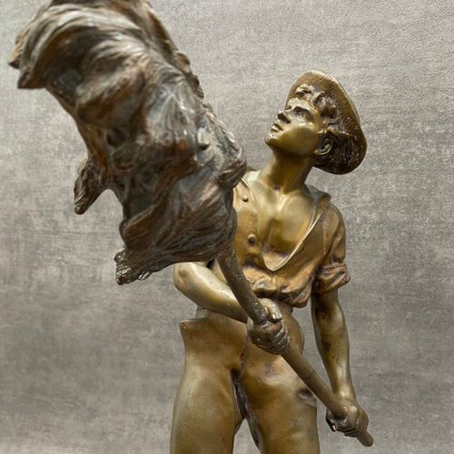 Null Jean Didier DEBUT (1824-1893) Le Faneur, bronze patiné, signé sur la terras&hellip;