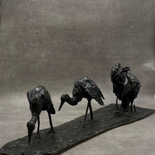 Null D'après Rembrandt BUGATTI (1884-1916), Groupe de cigogne, bronze à patine b&hellip;