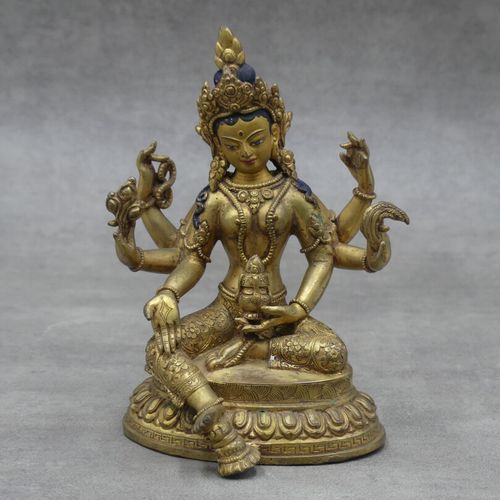 Null ASIE du SUD. Shiva bronze ciselé et doré, détails du visage et dee la coiff&hellip;