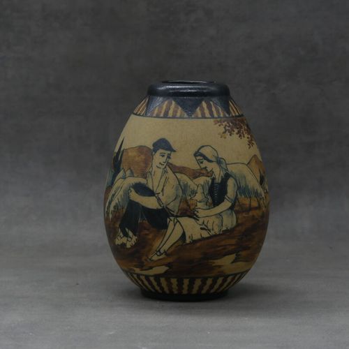 Null Maurice DAVID (1927-1998), Petit vase en céramique peinte à décor de berger&hellip;