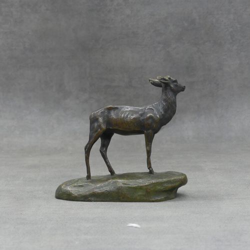 Null Chevreuil en bronze à platine brune. Dimensions : 12 x 12 x 4.5 cm